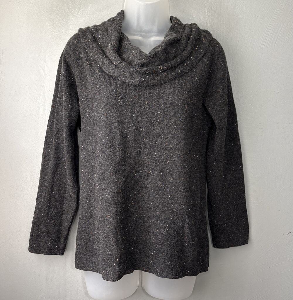 Jones New York Sweater Size Medium Cashmere Wool Blend Cowl Charcoal Flecked
